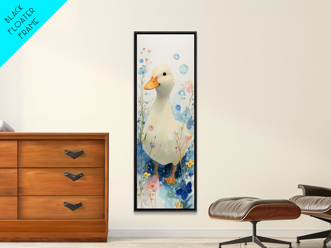 Duck and Bubbles Whimsical Watercolor Canvas Print, Laundry Room Art, Living Room Decor, Oil Painting, Clean, LRA-1x3-27
