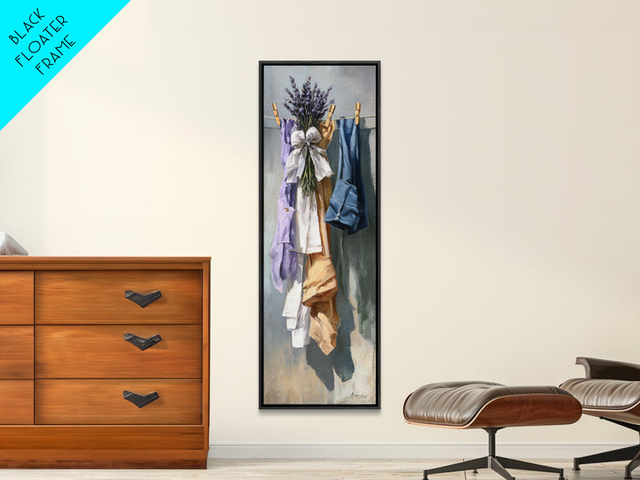 Lavender Sachet and Ribbon Still Life Framed Canvas Print, Laundry Room Art, Modern Decor, Living Room Decor, Fine Art, Clean, LRA-1x3-29