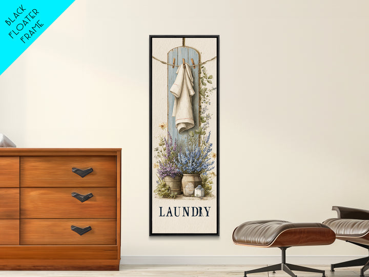 Farmhouse Laundry Sign Ornament Without Words Framed Canvas Print, Laundry Room Art, Oil Painting, Living Room Decor, Clean, LRA-1x3-31