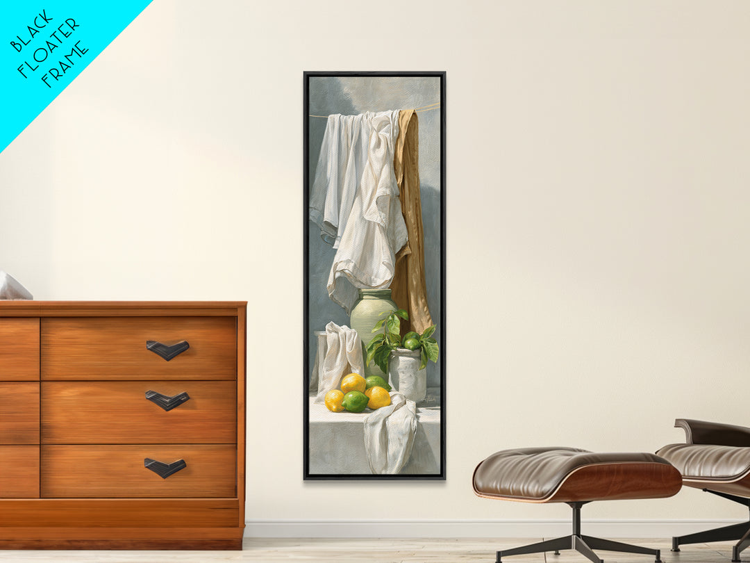 Lemon and Clean Linen Still Life Canvas Print, Laundry Room Art, Artwork, Living Room Decor, Clean, Minimalist Wall Art, LRA-1x3-39