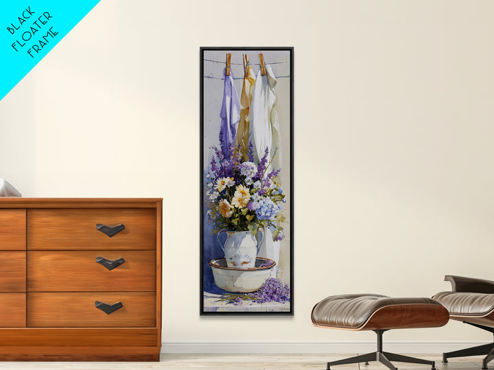 Old Enamel Basin Filled Canvas Print, Laundry Room Art, Living Room Decor, Oil Painting, Clean, Farmhouse Decor, LRA-1x3-44