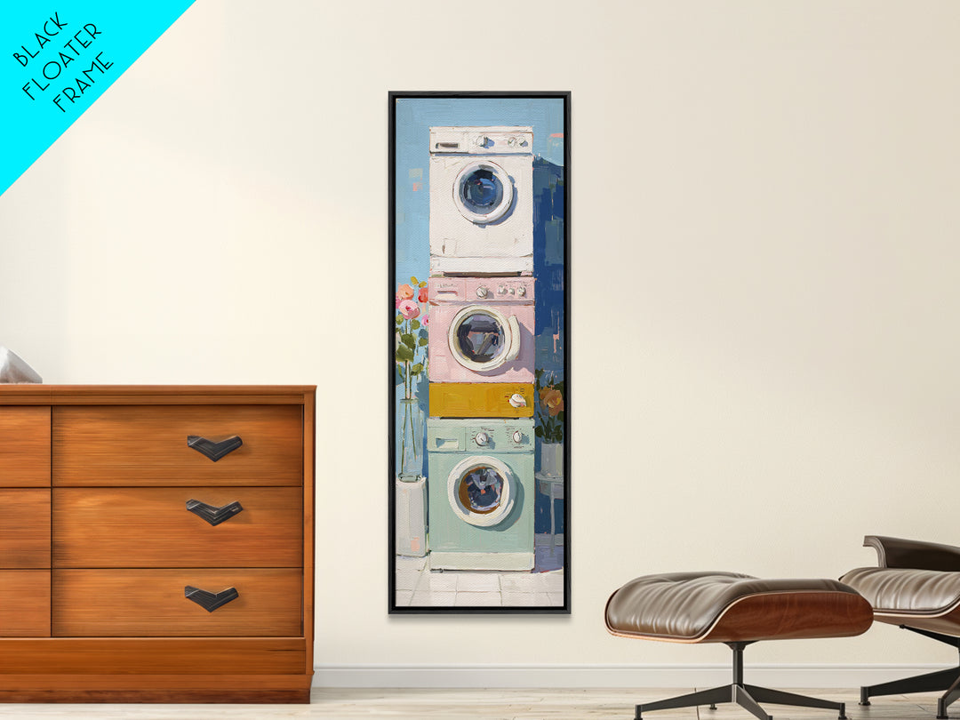 Washing Machine Icon Graphic Without Text Framed Canvas Print, Laundry Room Art, Apartment Wall Art, Living Room Decor, Clean, LRA-1x3-46