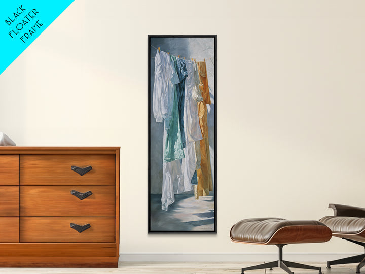 Clothesline with White Linens Blowing in Sunshine Canvas Print, Laundry Room Art, Textured Painting, Living Room Decor, Clean, LRA-1x3-61