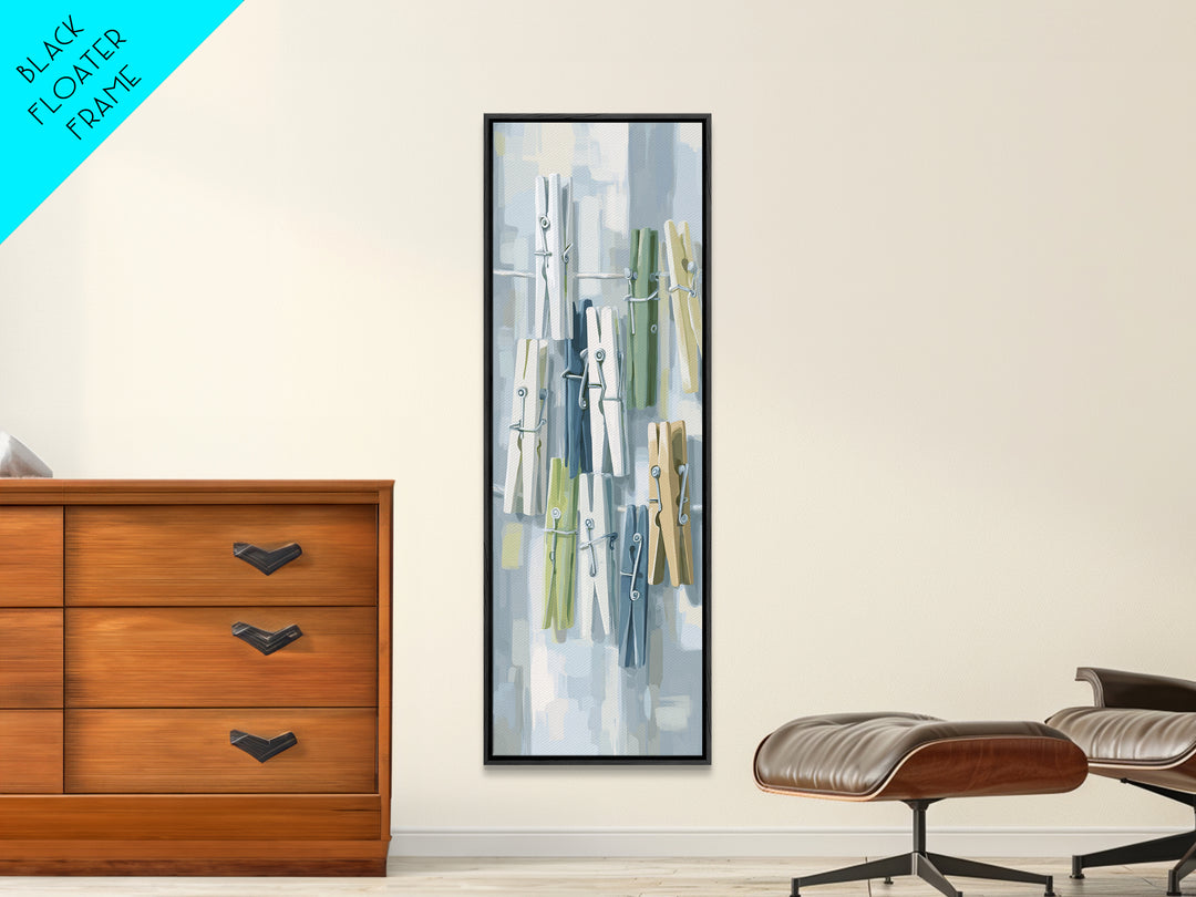 Cheerful Clothespins Arranged as Pattern Framed Canvas Print, Laundry Room Art, Printable Art, Living Room Decor, Clean, LRA-1x3-64