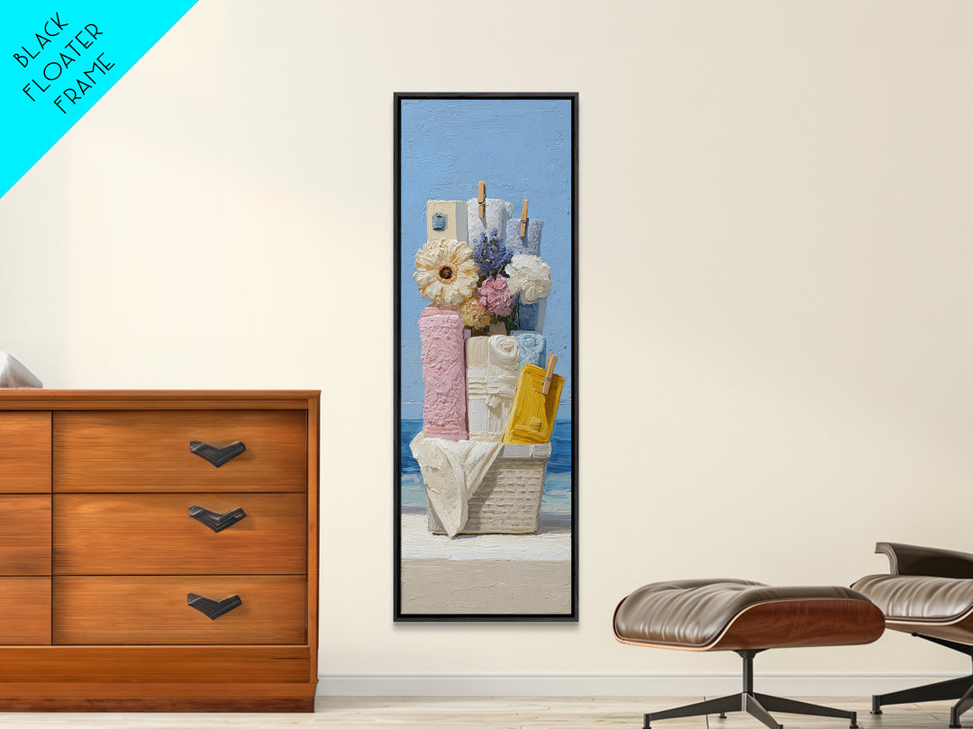 Basket of Folded Towels Framed Canvas Print, Laundry Room Art, Digital Art Print, Living Room Decor, Fine Art, Clean, LRA-1x3-74