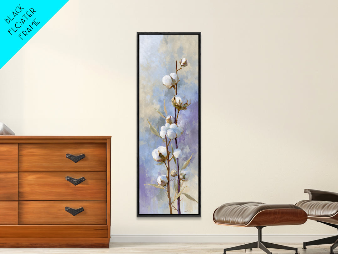 Fresh Cotton Branch Botanical Study Framed Canvas Print, Laundry Room Art, Gallery Wall Prints, Living Room Decor, Clean, LRA-1x3-91