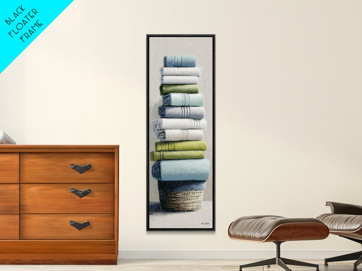Basket of Folded Towels Canvas Print, Laundry Room Art, Statement Artwork, Living Room Decor, Fine Art, Clean, Digital Art, LRA-1x3-98