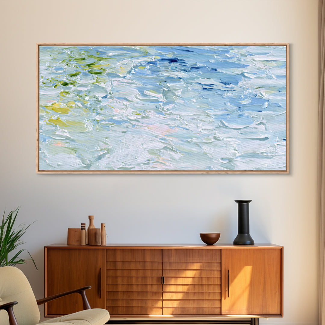 Clean Blue Water Ripple Abstraction Framed Canvas Print, Laundry Room Art, Fine Art Print, Living Room Decor, Abstract Art, LRA-2x1-14