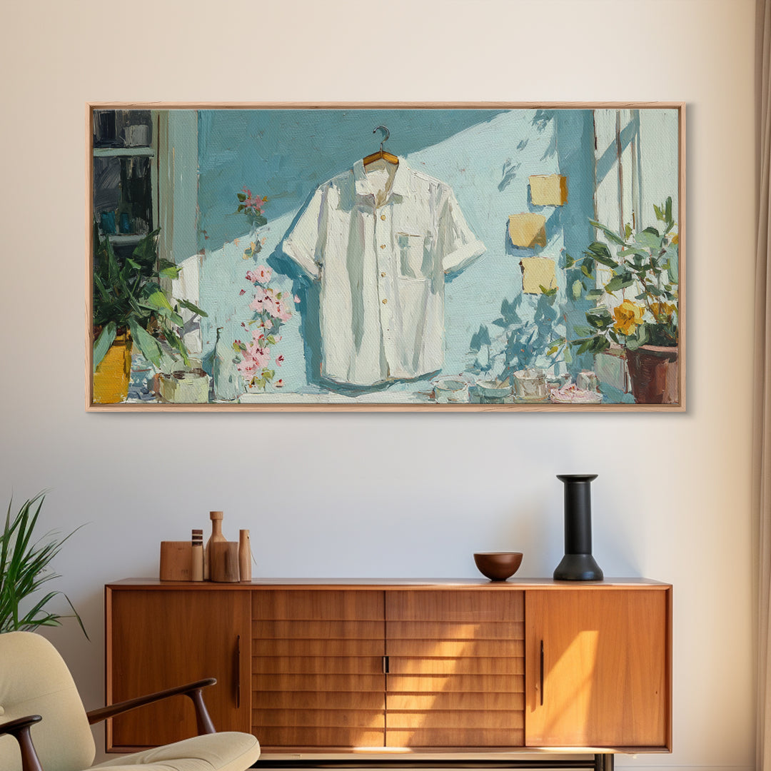 White Shirt on Hanger Canvas Print, Laundry Room Art, Contemporary Art, Living Room Decor, Fine Art, Clean, Farmhouse Decor, LRA-2x1-17