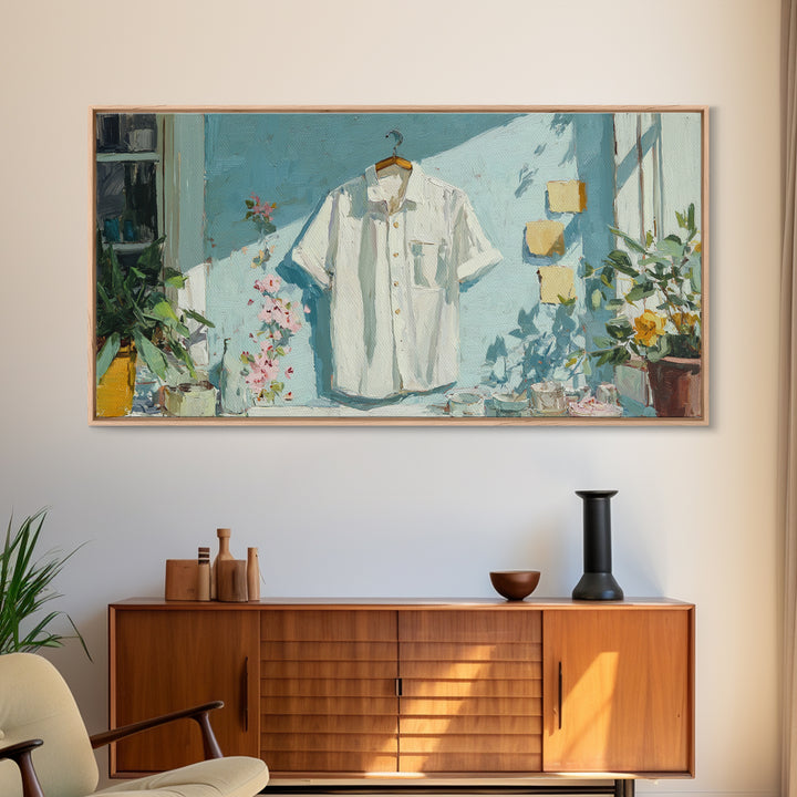White Shirt on Hanger Canvas Print, Laundry Room Art, Contemporary Art, Living Room Decor, Fine Art, Clean, Farmhouse Decor, LRA-2x1-17