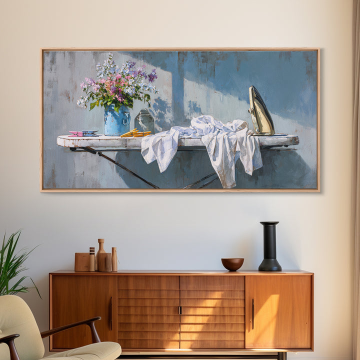 Ironing Board Still Life Framed Canvas Print, Laundry Room Art, Statement Artwork, Living Room Decor, Fine Art, Clean, LRA-2x1-20