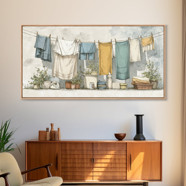 Retro Iron Illustration Framed Canvas Print, Laundry Room Art, Living Room Decor, Watercolor Art, Clean, Wall Art Print, LRA-2x1-29