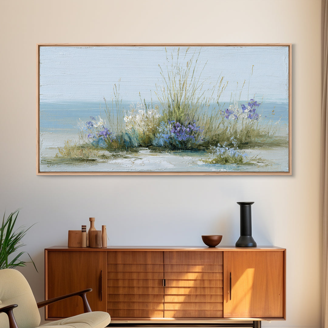 Fresh Air Meadow Landscape for Clean Mood Framed Canvas Print, Laundry Room Art, Oil Painting, Living Room Decor, Clean, LRA-2x1-43