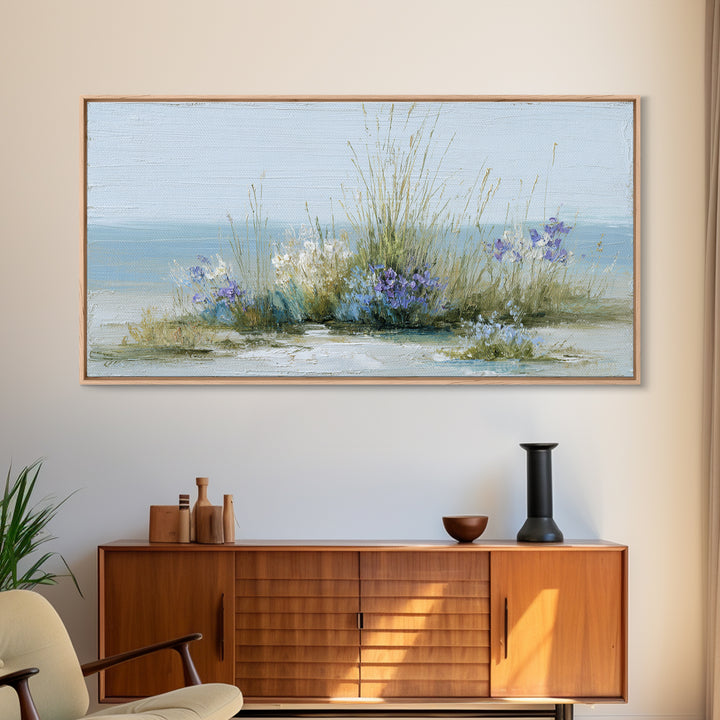 Fresh Air Meadow Landscape for Clean Mood Framed Canvas Print, Laundry Room Art, Oil Painting, Living Room Decor, Clean, LRA-2x1-43