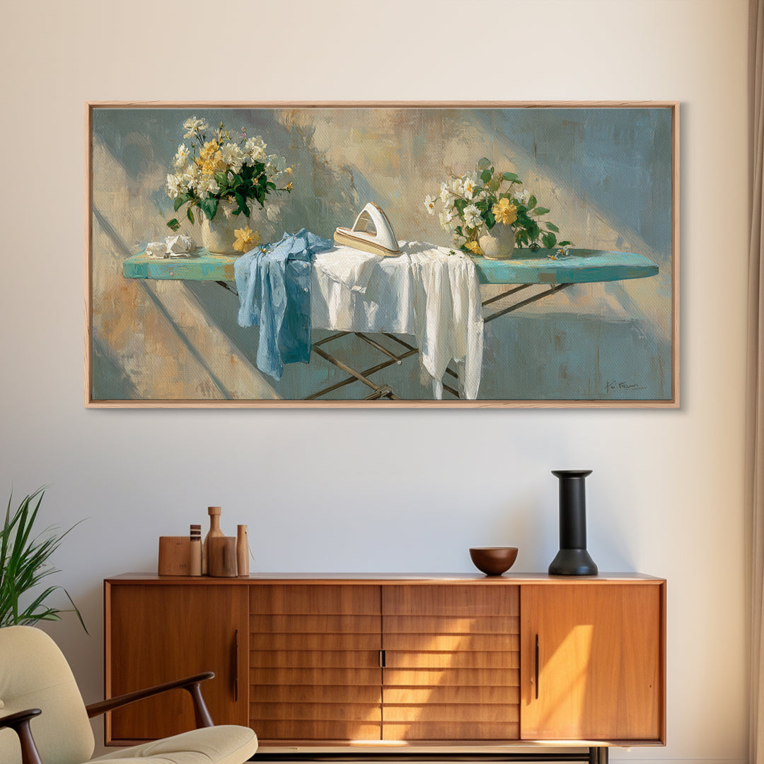 Ironing Board Still Life Canvas Print, Laundry Room Art, Textured Painting, Living Room Decor, Fine Art, Clean, New Home Gift, LRA-2x1-44