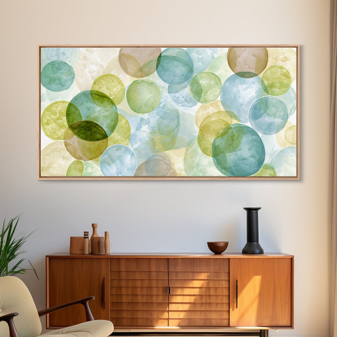 Soap Bubbles Rendered as Playful Abstract Circles Canvas Print, Laundry Room Art, Minimalist Decor, Living Room Decor, Clean, LRA-2x1-50