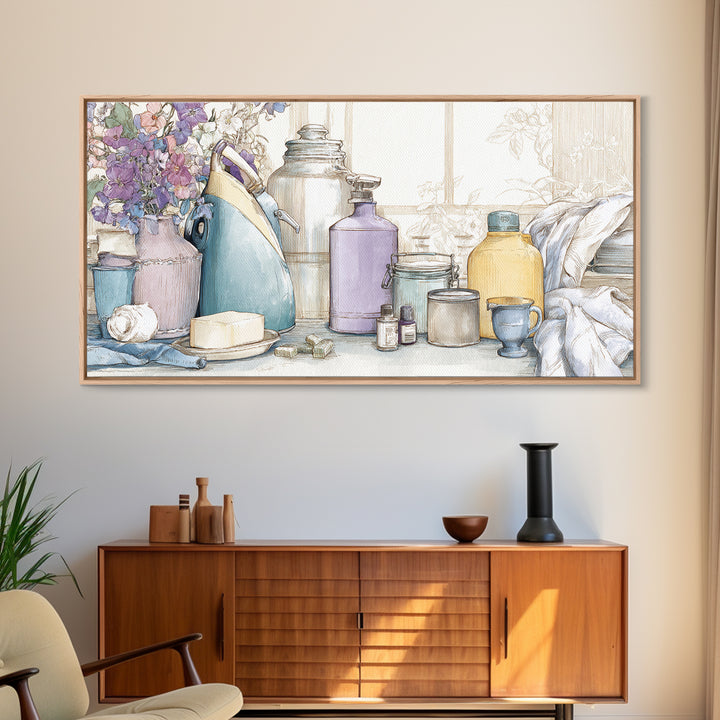 Retro Iron Illustration Canvas Print, Laundry Room Art, Digital Print, Living Room Decor, Oil Painting, Clean, Custom Wall Art, LRA-2x1-53