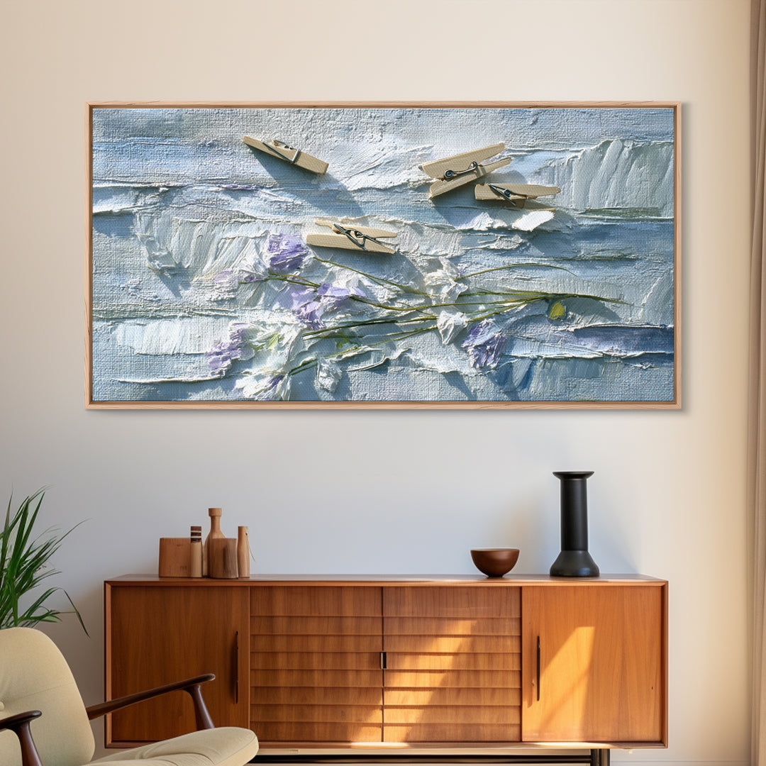 Linen Texture Abstract Framed Canvas Print, Laundry Room Art, Oil Painting, Living Room Decor, Abstract Art, Clean, LRA-2x1-56