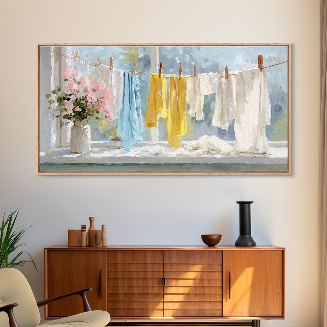 Fresh Air Meadow Landscape for Clean Mood Framed Canvas Print, Laundry Room Art, Apartment Wall Art, Living Room Decor, Clean, LRA-2x1-67