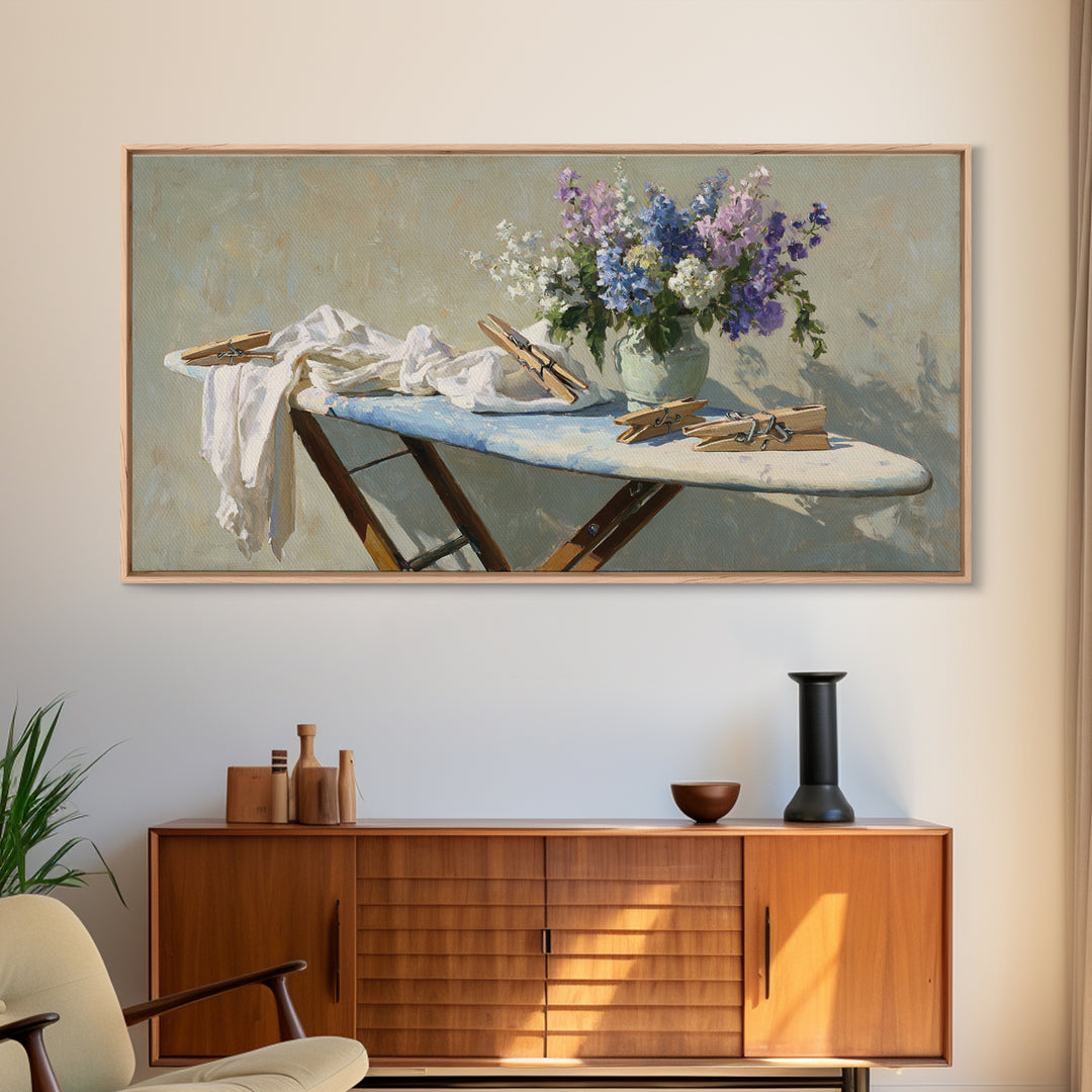 Ironing Board Still Life Canvas Print, Laundry Room Art, Living Room Decor, Watercolor Art, Clean, Custom Wall Art, LRA-2x1-68
