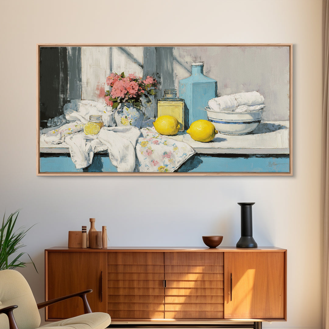 Lemon and Clean Linen Still Life Canvas Print, Laundry Room Art, Downloadable Art, Living Room Decor, Fine Art, Clean, LRA-2x1-71