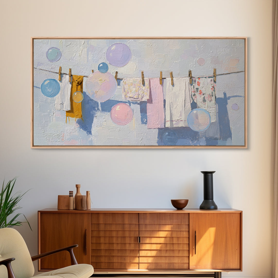 Soap Bubbles Rendered as Playful Abstract Circles Canvas Print, Laundry Room Art, Printable Wall Art, Living Room Decor, Clean, LRA-2x1-74