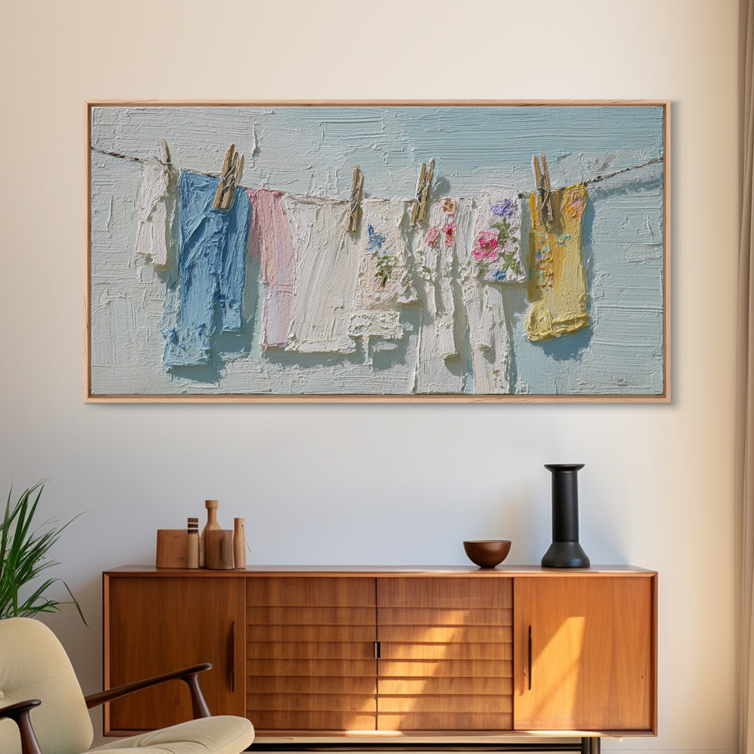 Linen Texture Abstract Framed Canvas Print, Laundry Room Art, Luxury Decor, Living Room Decor, Abstract Art, Clean, LRA-2x1-8
