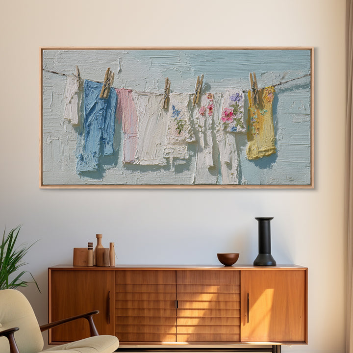 Linen Texture Abstract Framed Canvas Print, Laundry Room Art, Luxury Decor, Living Room Decor, Abstract Art, Clean, LRA-2x1-8