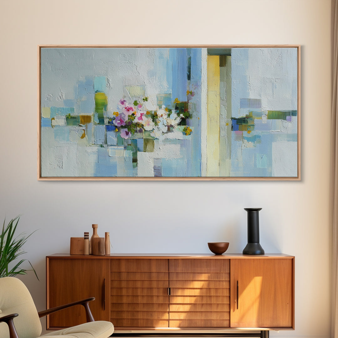 Linen Texture Abstract Framed Canvas Print, Laundry Room Art, Retro Wall Art, Living Room Decor, Clean, Digital Art Print, LRA-2x1-80