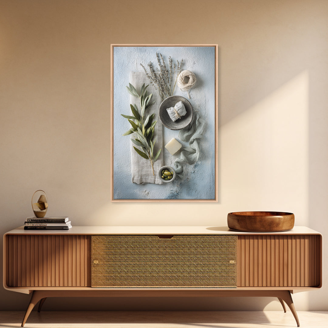 Lavender Sachet and Ribbon Still Life Framed Canvas Print, Laundry Room Art, Home Decor, Living Room Decor, Fine Art, Clean, LRA-2x3-1