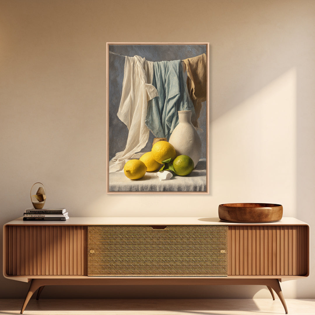 Lemon and Clean Linen Still Life Canvas Print, Laundry Room Art, Funny Poster, Living Room Decor, Clean, Minimalist Decor, LRA-2x3-11