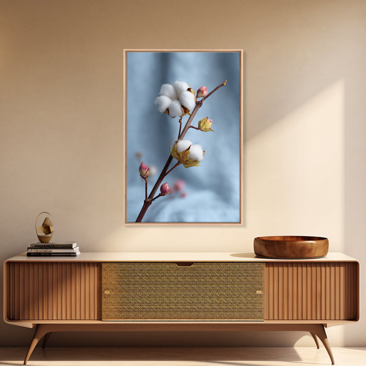 Fresh Cotton Branch Botanical Study Canvas Print, Laundry Room Art, Gallery Decor, Living Room Decor, Oil Painting, Clean, LRA-2x3-15