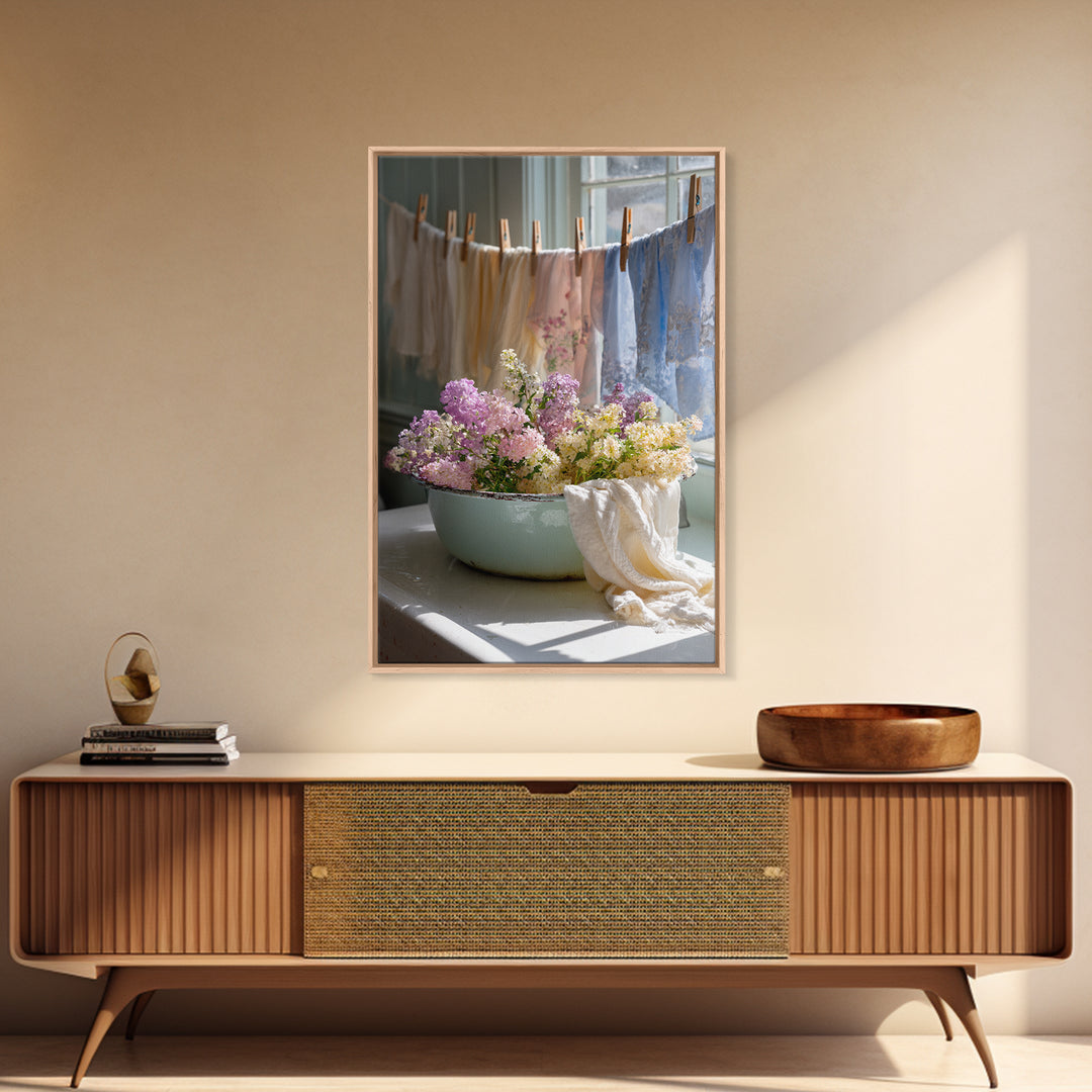 Old Enamel Basin Filled Canvas Print, Laundry Room Art, Fine Art Print, Living Room Decor, Watercolor Art, Clean, Painting, LRA-2x3-40