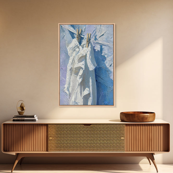 Linen Texture Abstract Framed Canvas Print, Laundry Room Art, Digital Art Print, Living Room Decor, Abstract Art, Clean, LRA-2x3-44