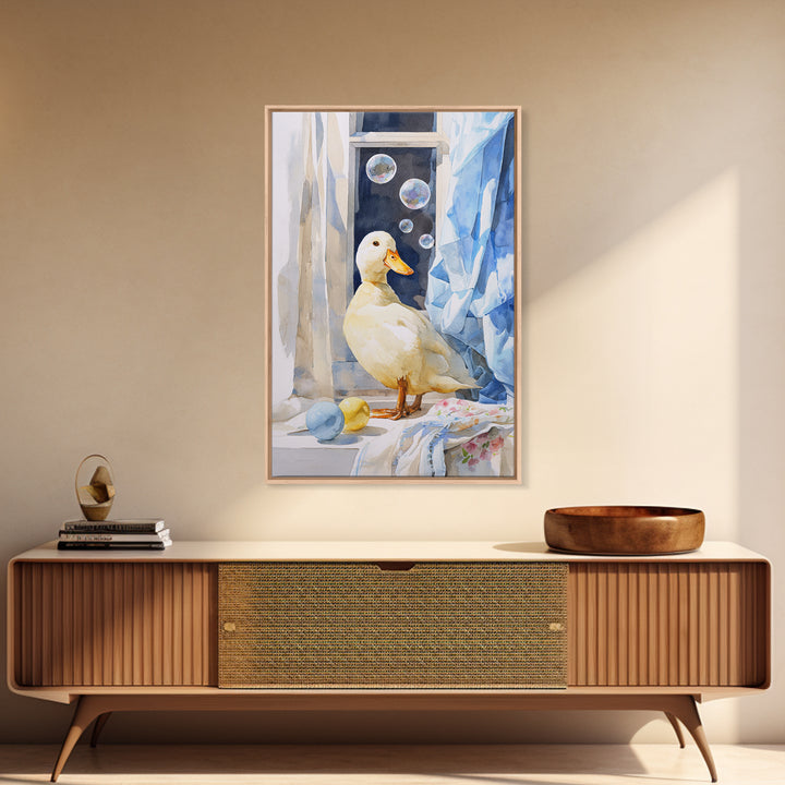 Duck and Bubbles Whimsical Watercolor Canvas Print, Laundry Room Art, Digital Wall Art, Living Room Decor, Fine Art, Clean, LRA-2x3-71