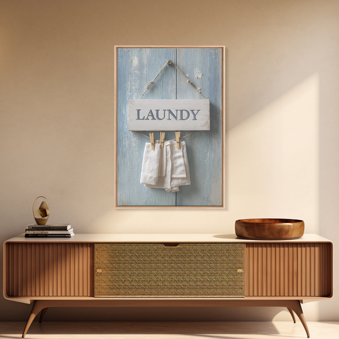 Farmhouse Laundry Sign Ornament Without Words Framed Canvas Print, Laundry Room Art, Artwork, Living Room Decor, Clean, LRA-2x3-75