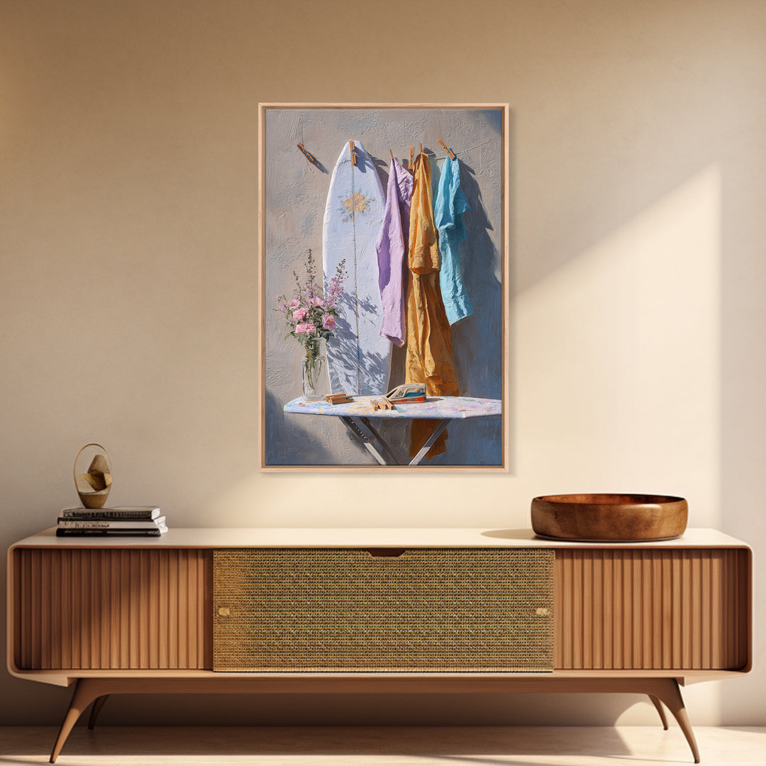 Ironing Board Still Life Framed Canvas Print, Laundry Room Art, Custom Wall Art, Living Room Decor, Watercolor Art, Clean, LRA-2x3-8