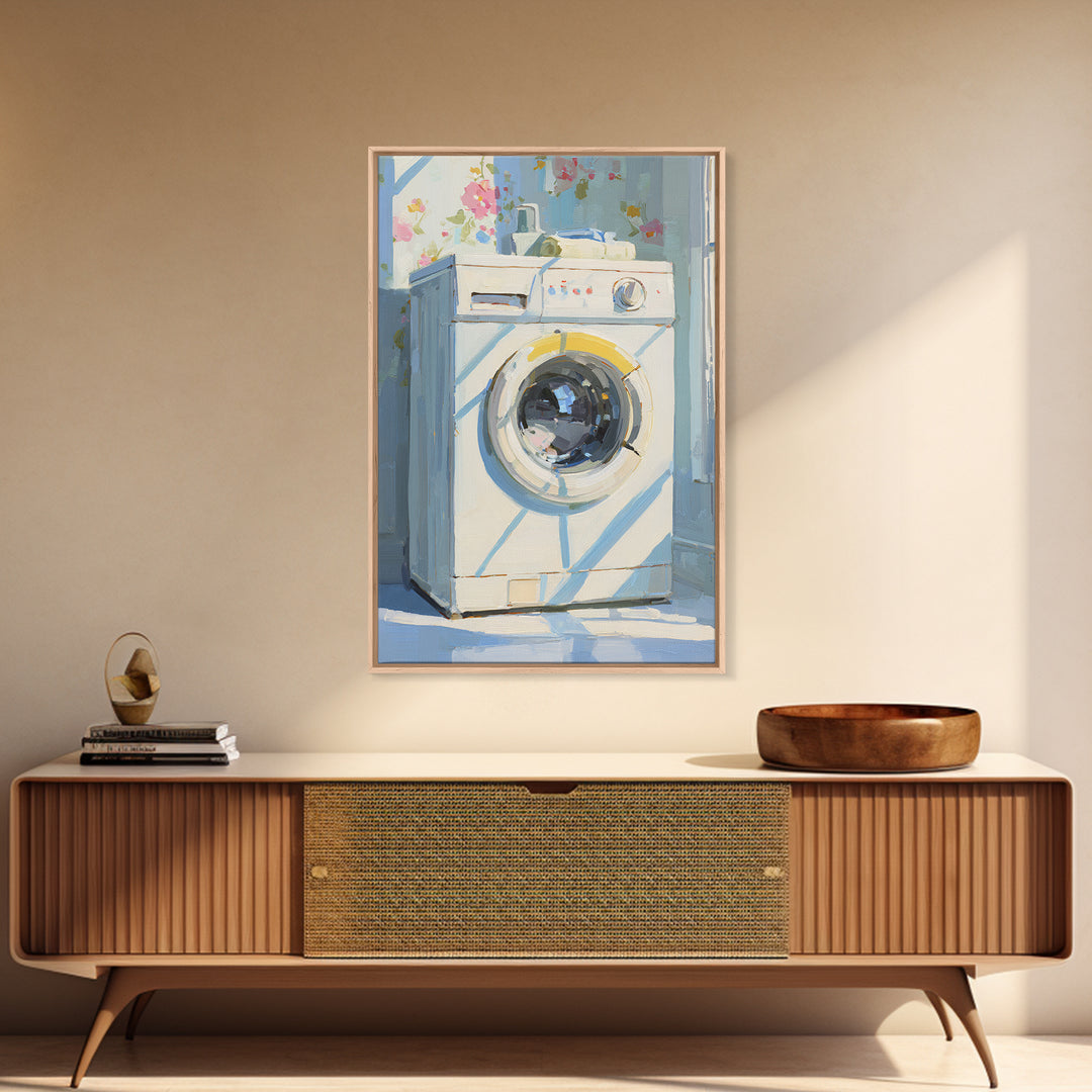 Washing Machine Icon Graphic Without Text Framed Canvas Print, Laundry Room Art, Artwork, Living Room Decor, Fine Art, Clean, LRA-2x3-90
