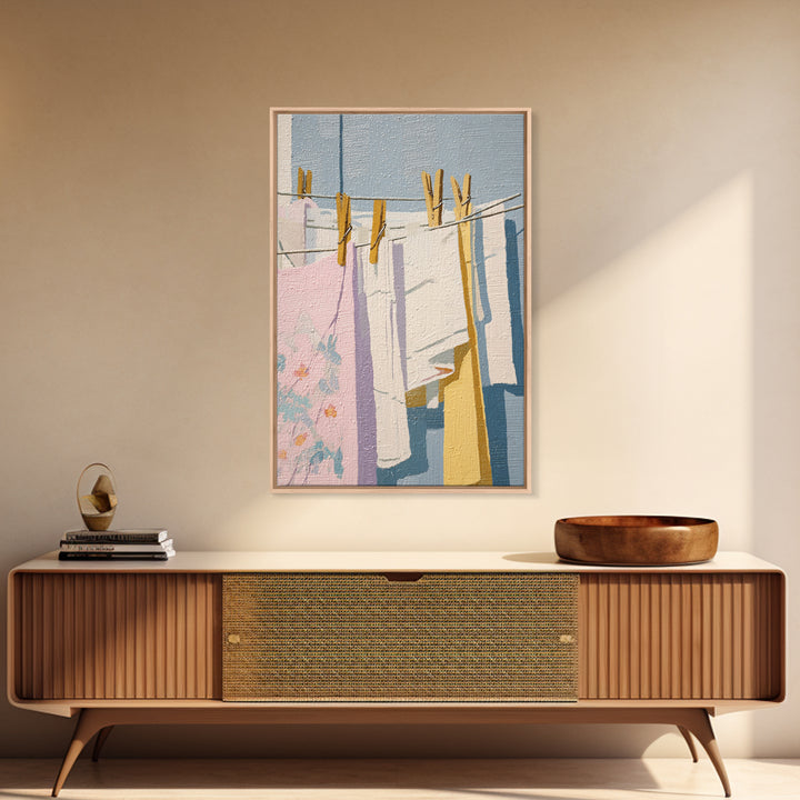 Simple Line Drawing of Hanging Laundry Canvas Print, Laundry Room Art, New Home Gift, Living Room Decor, Abstract Art, Clean, LRA-2x3-96