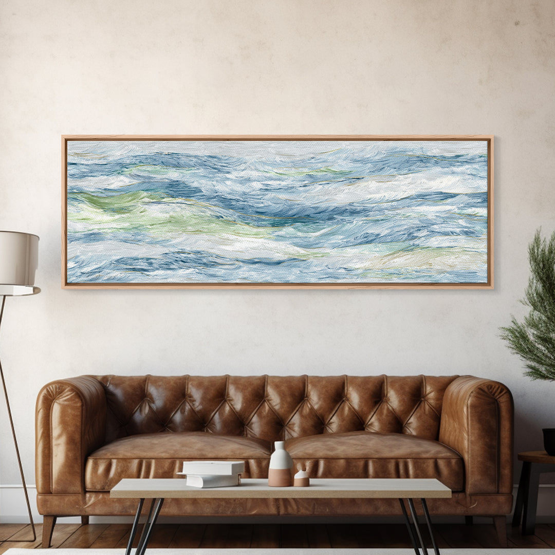 Clean Blue Water Ripple Abstraction Framed Canvas Print, Laundry Room Art, Wall Decor, Living Room Decor, Abstract Art, Clean, LRA-3x1-10