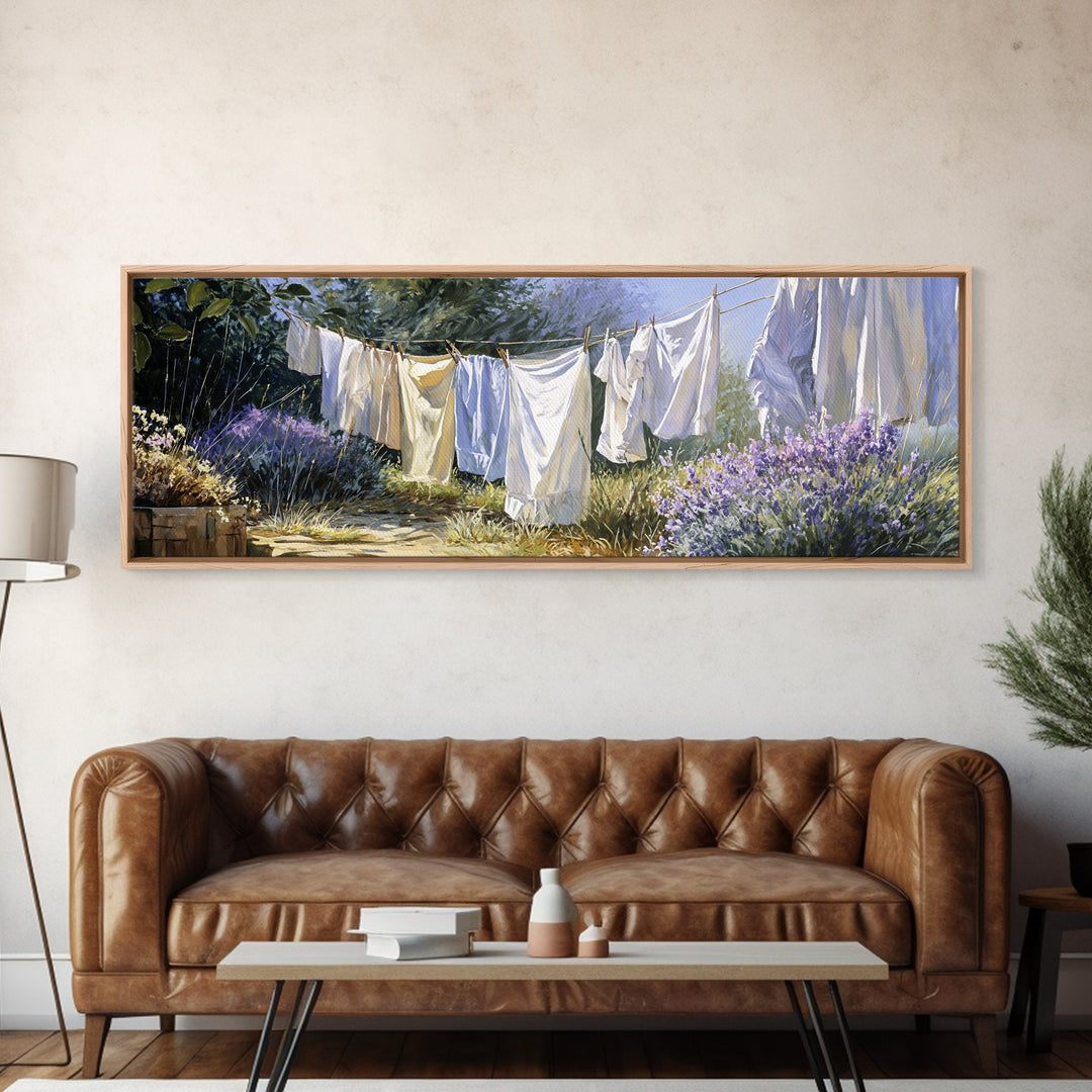 Fresh Air Meadow Landscape for Clean Mood Framed Canvas Print, Laundry Room Art, Apartment Wall Art, Living Room Decor, Clean, LRA-3x1-15