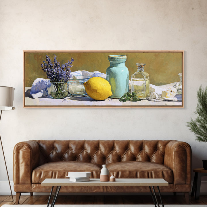 Lemon and Clean Linen Still Life Canvas Print, Laundry Room Art, Statement Artwork, Living Room Decor, Abstract Art, Clean, LRA-3x1-19