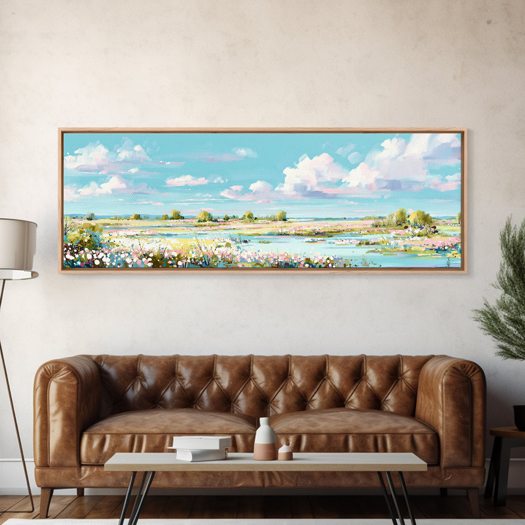 Fresh Air Meadow Landscape for Clean Mood Canvas Print, Laundry Room Art, Fine Art Print, Living Room Decor, Oil Painting, LRA-3x1-39