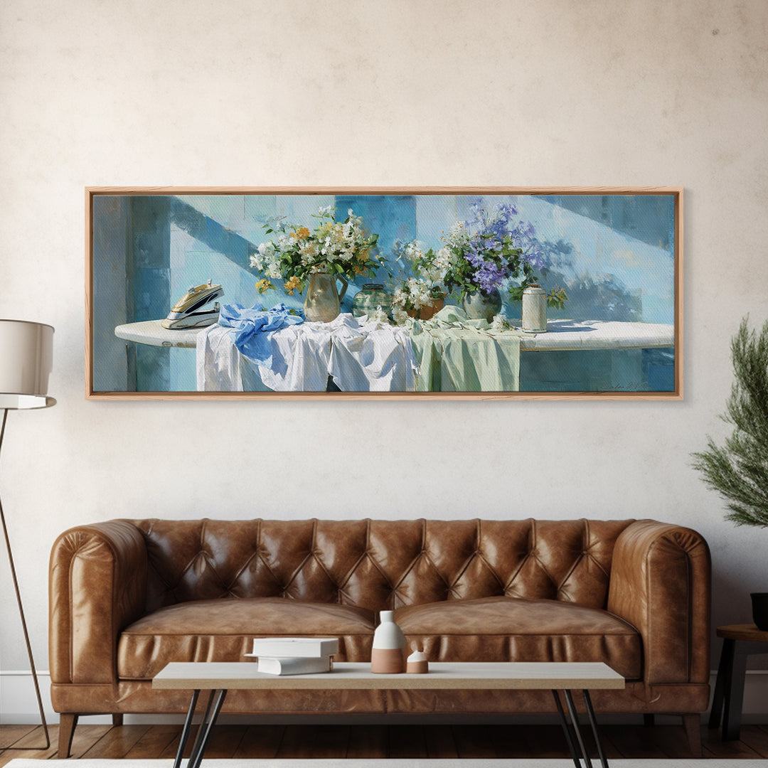 Ironing Board Still Life Canvas Print, Laundry Room Art, Gallery Decor, Living Room Decor, Oil Painting, Clean, LRA-3x1-40