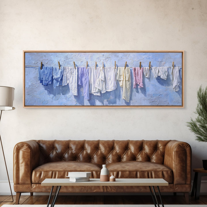 Linen Texture Abstract Framed Canvas Print, Laundry Room Art, Room Decor, Living Room Decor, Fine Art, Clean, Digital Print, LRA-3x1-52