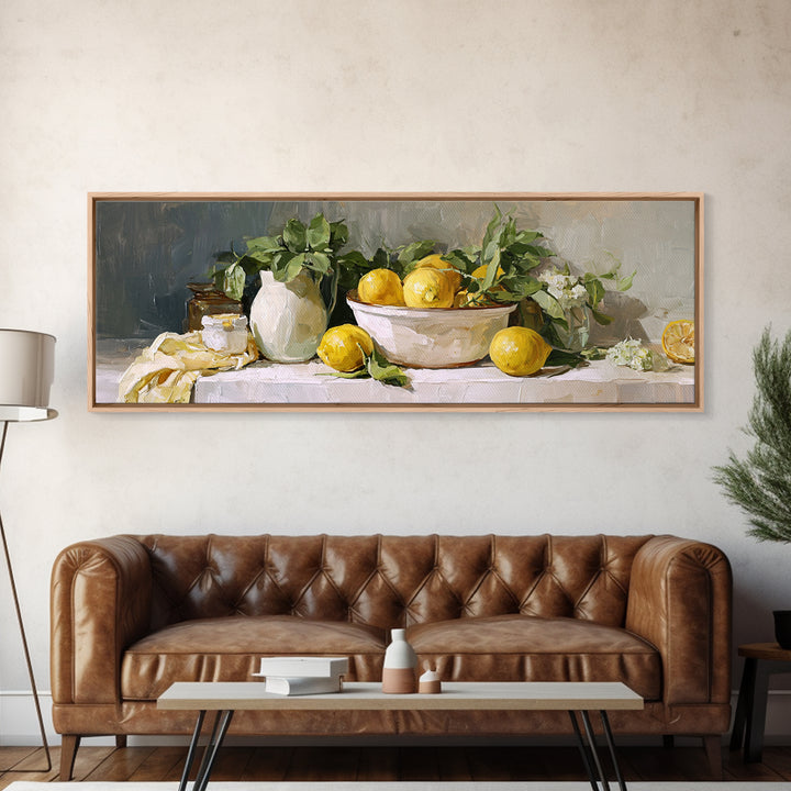 Lemon and Clean Linen Still Life Framed Canvas Print, Laundry Room Art, Digital Print, Living Room Decor, Fine Art, Clean, LRA-3x1-67
