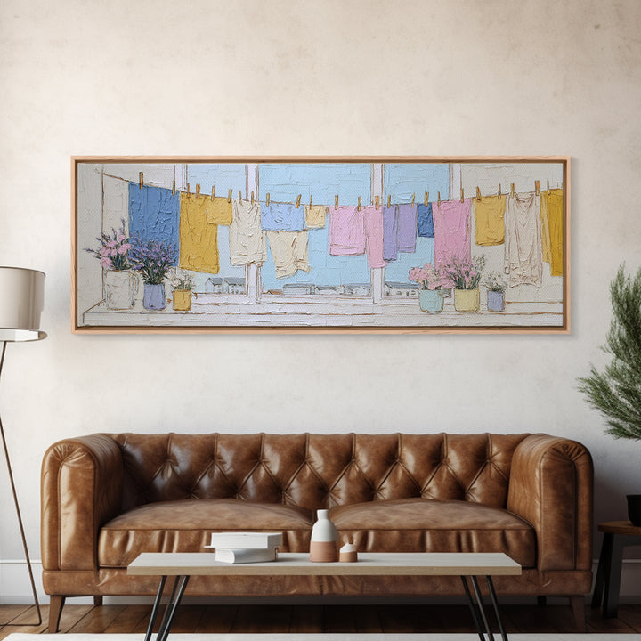 Simple Line Drawing of Hanging Laundry Canvas Print, Laundry Room Art, Downloadable Art, Living Room Decor, Abstract Art, Clean, LRA-3x1-8