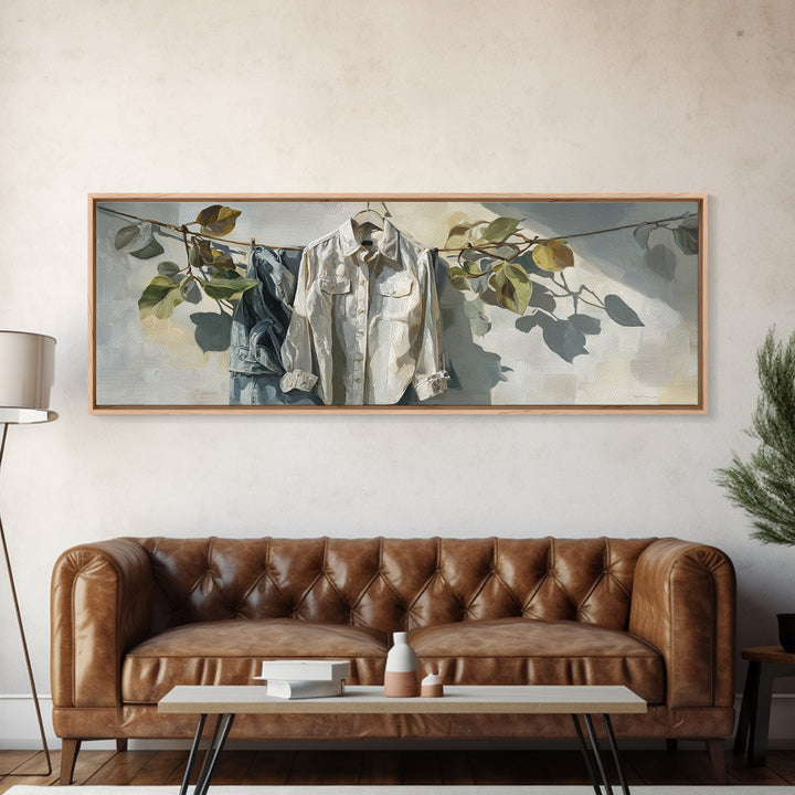 White Shirt on Hanger Canvas Print, Laundry Room Art, Whimsical Art, Living Room Decor, Watercolor Art, Clean, LRA-3x1-85