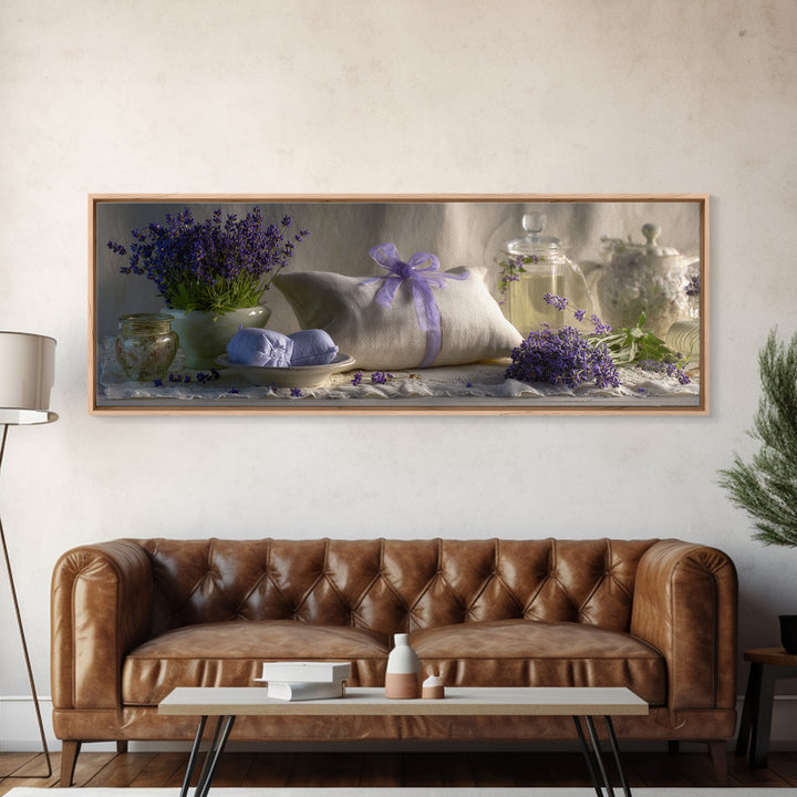 Lavender Sachet and Ribbon Still Life Framed Canvas Print, Laundry Room Art, Printable Art, Living Room Decor, Fine Art, Clean, LRA-3x1-9