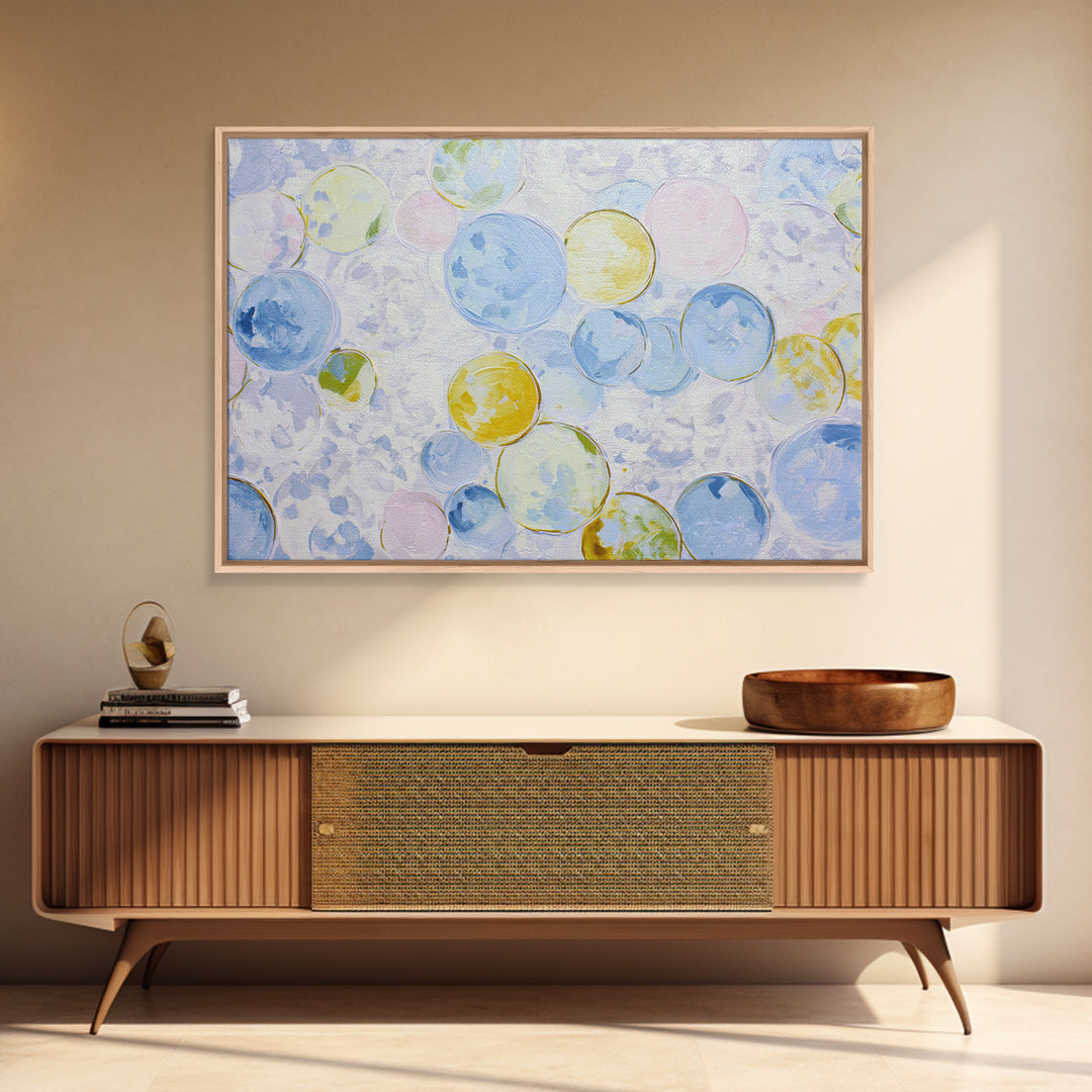 Soap Bubbles Rendered as Playful Abstract Circles Canvas Print, Laundry Room Art, Farmhouse Wall Decor, Living Room Decor, LRA-3x2-34